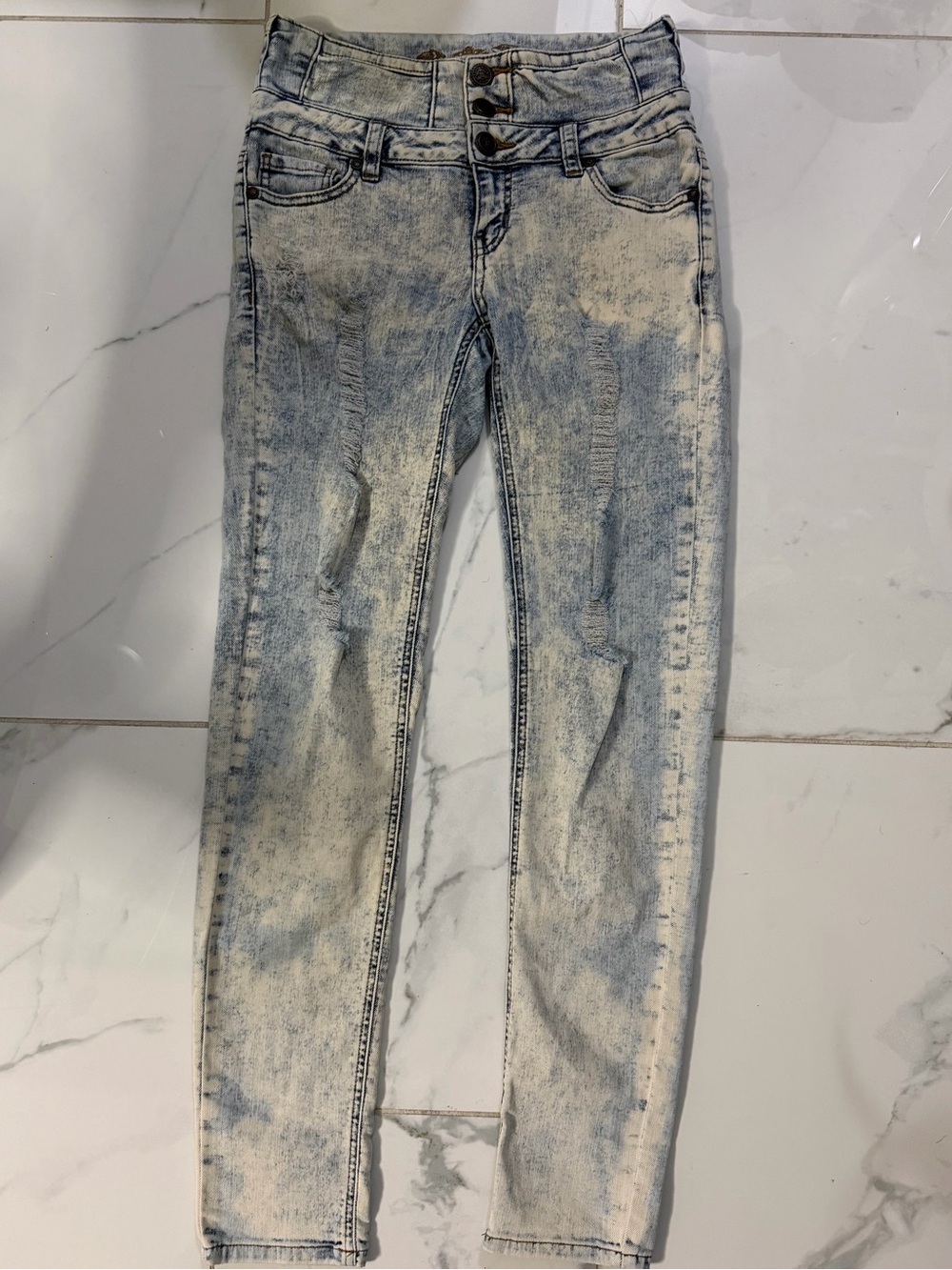 Wax Jean Women’s High Rise Skinny Jeans Distressed Light Wash Stretch Denim S 7